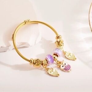 Gold and Purple Owl Charm Bracelet